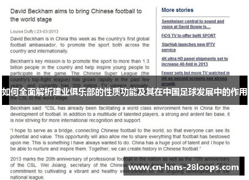 如何全面解析建业俱乐部的性质功能及其在中国足球发展中的作用