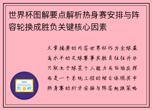 世界杯图解要点解析热身赛安排与阵容轮换成胜负关键核心因素